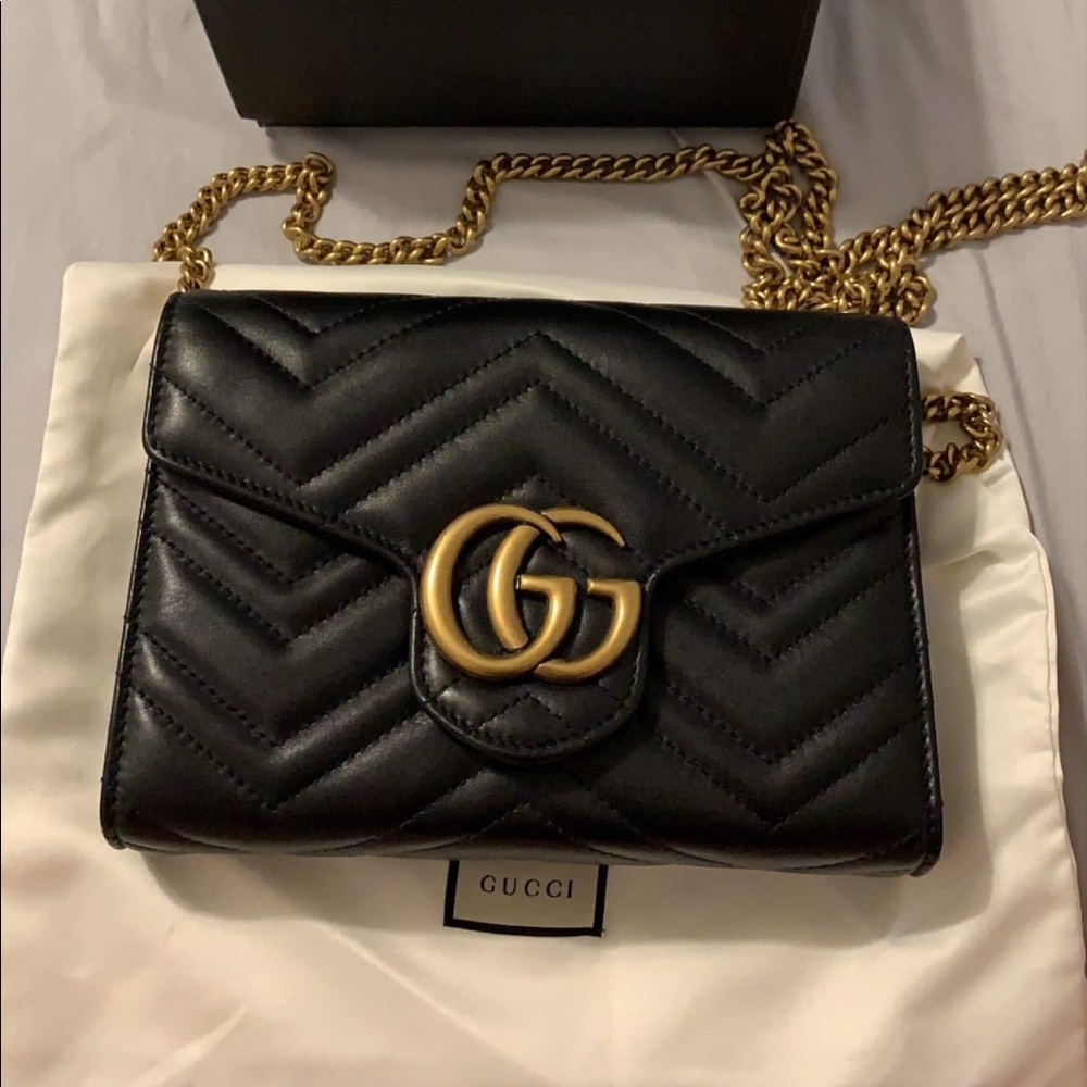 Gucci Marmont Chevron Quilted Leather Flap Wallet